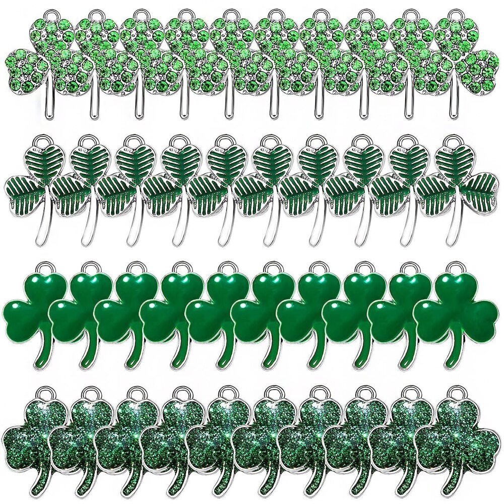 4033 40PCS St. Patrick's Day Shamrock Charms for Jewelry Making Assorted